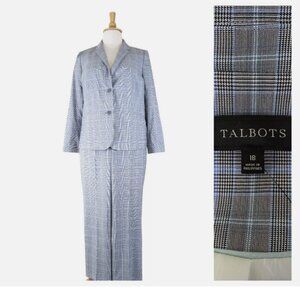 Talbots Plus Size Gray Blue Check Plaid Pant Suit 18 Formal Business Career